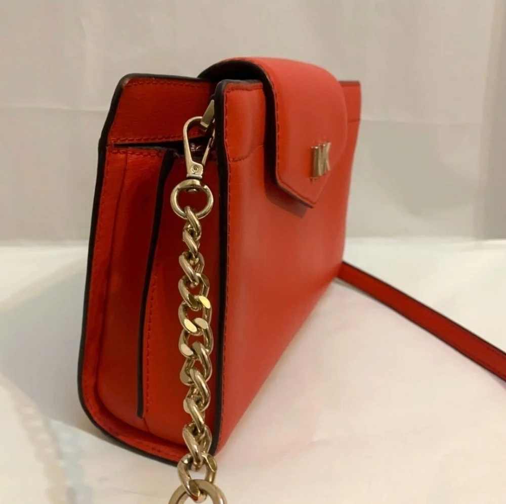 Red/Orange Michael Kors Clutch Crossbody Leather Bag